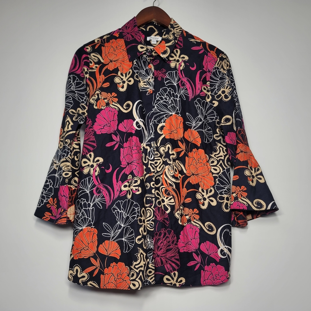 Chico’s Button Down Floral Top 3/4 sleeve